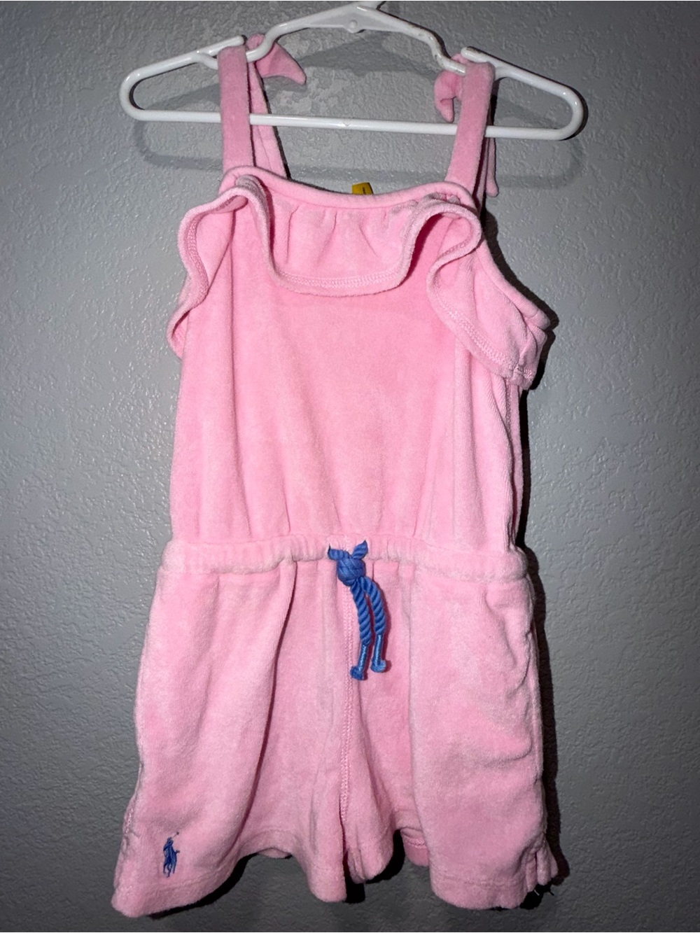 Polo Ralph Lauren Pink Terry Cloth Romper with Drawstring Waist, Size 3T